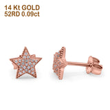 14K Gold .09ct 8mm Trendy Micro Pave Star Diamond Engagement Wedding Stud Earrings