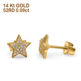14K Gold .09ct 8mm Trendy Micro Pave Star Diamond Engagement Wedding Stud Earrings