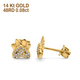 Ohrstecker aus 14 Karat Gold, 0,08 Karat, 6 mm, süßer Pfotenabdruck-Diamant, Verlobung, Hochzeit