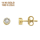 Solid 14K Gold 4.5mm Push Back Flower Round Diamond Stud Earrings