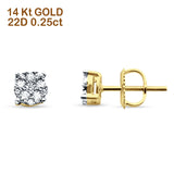 Solid 14K Gold 5mm Flower Micro Pave Brilliant Round Diamond Stud Earrings Screw Back