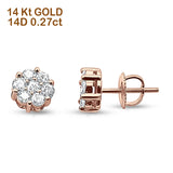 14K Solid Gold 4.5mm Brilliant Round Flower Diamond Stud Earrings