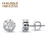 14K Solid Gold 4.5mm Brilliant Round Flower Diamond Stud Earrings