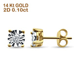 14K Solid Gold Round Diamond Stud Earring