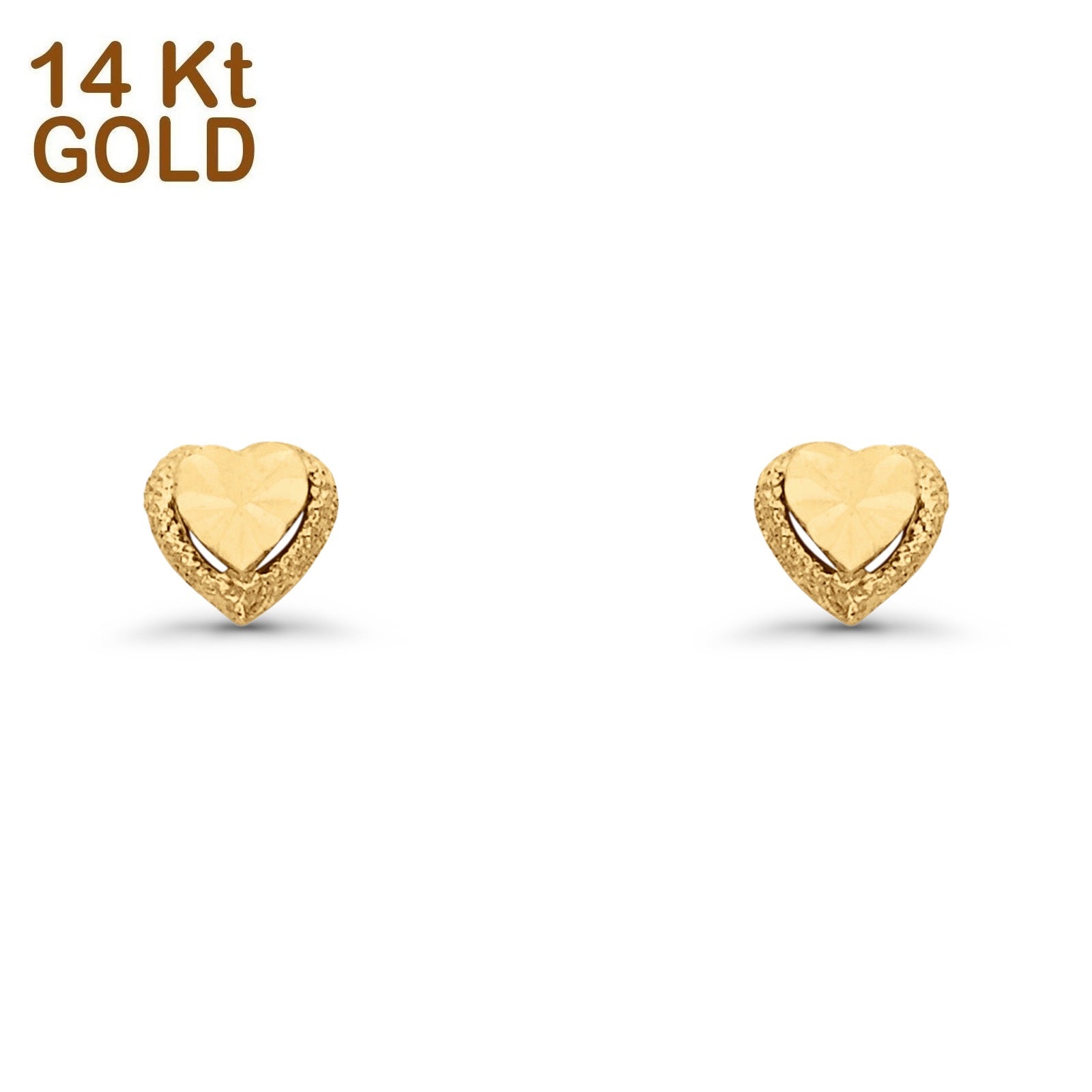 14K Yellow Gold Hammered Finish Tiny Love Heart Post Stud Earring For Women Or Girls 8mm