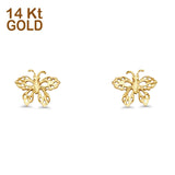14K Yellow Gold Tiny Butterfly Filligree Studs Earring 8mm For Women and Girls