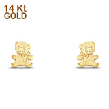 14K Yellow Gold Tiny Teddy Bear Studs Post Earring 10mm Best Birthday Gift For Girl Kids