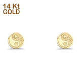 14K Yellow Gold Good Luck Yin Yang Studs Post Earring 7mm Best Birthday Anniversary Gift