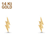 14K Yellow Gold Thunder Lightning Bolt Style Post Studs Earring 13mm For Women