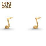 14K Yellow Gold Musical Note Style Post Studs Earring 11mm
