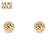 14K Yellow Gold 6mm Round Diamond Cut Studs Earring