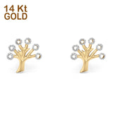 Zweifarbiger, massiver Baum-Ohrstecker aus 14-karätigem Gold für Frauen und Mädchen, 8 mm