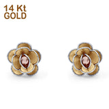 14K Two Tone Gold Flower Love Knot Hypoallergenic for Sensitive Ears Huggie Post Studs Earring
