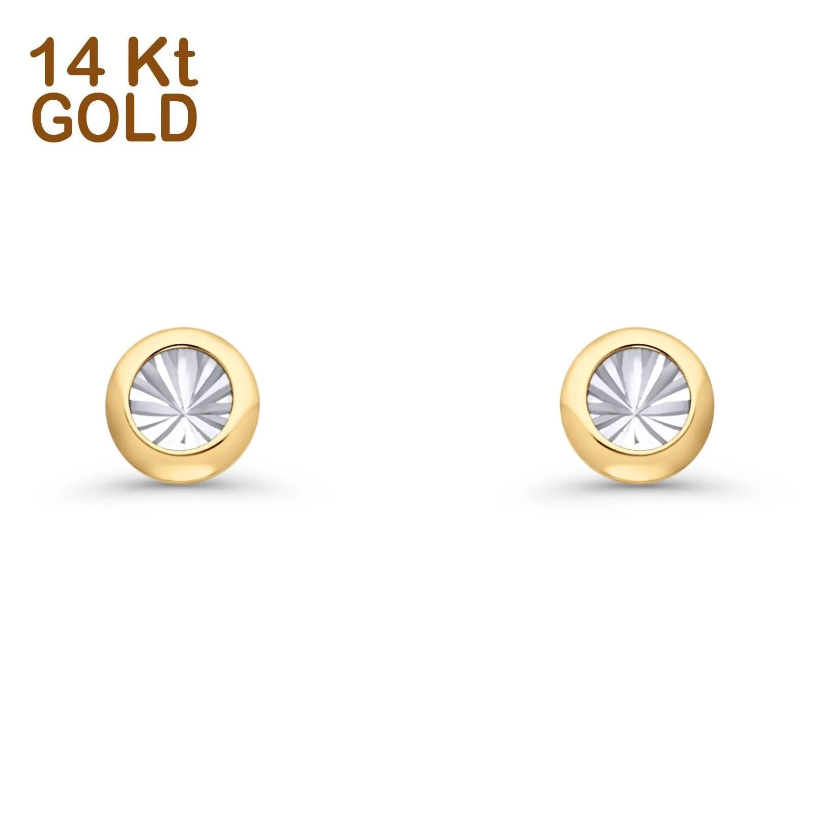 14K Two Tone Gold Solid Tiny Round Ball Simulated CZ Post Studs Earring 8mm