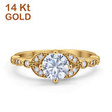 14K Gold Art Deco runder simulierter Zirkonia-Hochzeits-Brautring