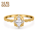 14K Gold Art Deco Zierlicher Ehe-Verlobungsring in ovaler Form mit künstlichem Zirkonia