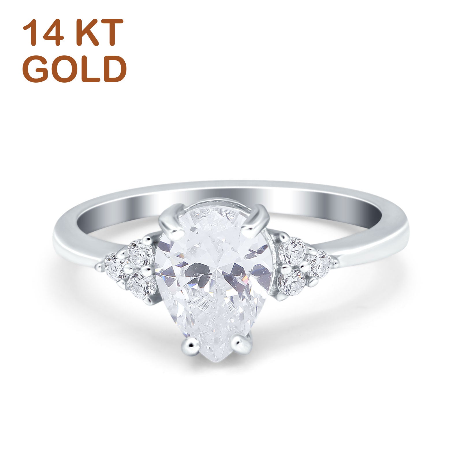 14K Gold Teardrop Pear Shape Art Deco Engagement Wedding Bridal Ring Simulated Cubic Zirconia