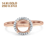 14 K Gold 0,07 ct Halo rund 10 mm G SI Halbfassung Diamant-Verlobungs-Ehering