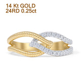 Interlocking Leaf Style Beaded Round Natural Diamond Ring 14K Gold