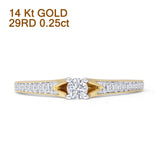 Solitaire 0.25ct Natural Diamond Round Engagement Ring 14K Gold