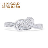 Diamant-Crossover-Ring mit gedrehtem Knoten, 0,16 ct, natürliches Baguette, 14-karätiges Gold