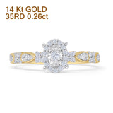 Ovaler Halo-Brautring im Vintage-Stil, runder Naturdiamant, 14 Karat Gold