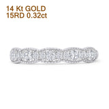 Scallop Edge Half Eternity 0.32ct Diamond Milgrain Wedding Band 14K Gold