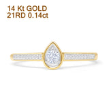 Pear Teardrop Stackable Round Natural Diamond Ring 14K Gold