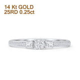 Vintage Style 0.25ct Three Stone Diamond Round Ring 14K Gold