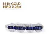 Halbe Ewigkeit Baguette-Ehering mit blauem Saphir und natürlichem Diamant, 14-karätiges Gold