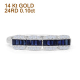 Halbe Ewigkeit Ehering aus 14-karätigem Gold mit blauem Saphir und natürlichem Diamant im Kissenschliff