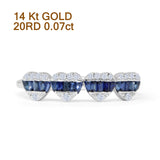 Half Eternity Heart Blue Sapphire & Natural Diamond Wedding Band 14K Gold