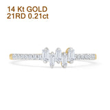 Vetical ZigZag Baguette Stacking Round Natural Diamond Ring 14K Gold