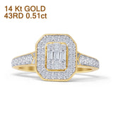 Achteckiger Halo-Verlobungsring mit 0,51 ct natürlichem Baguette-Diamant, 14 Karat Gold
