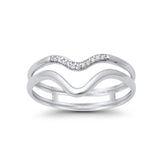 14K White Gold .03ct Round Diamond Eternity Bands Guard Wedding Ring