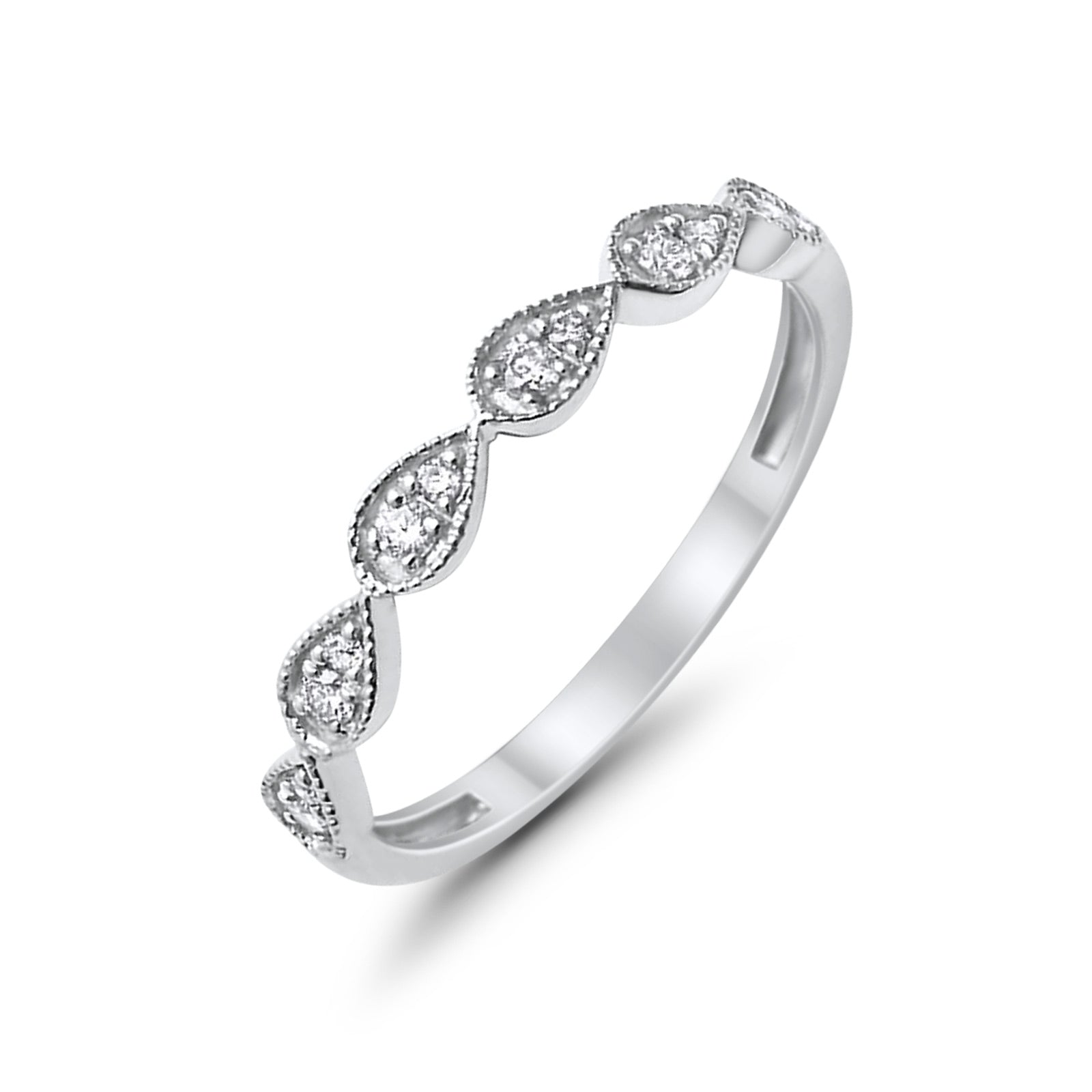 14K White Gold G SI .13ct TearDrop Diamond Half Eternity Wedding Band Ring