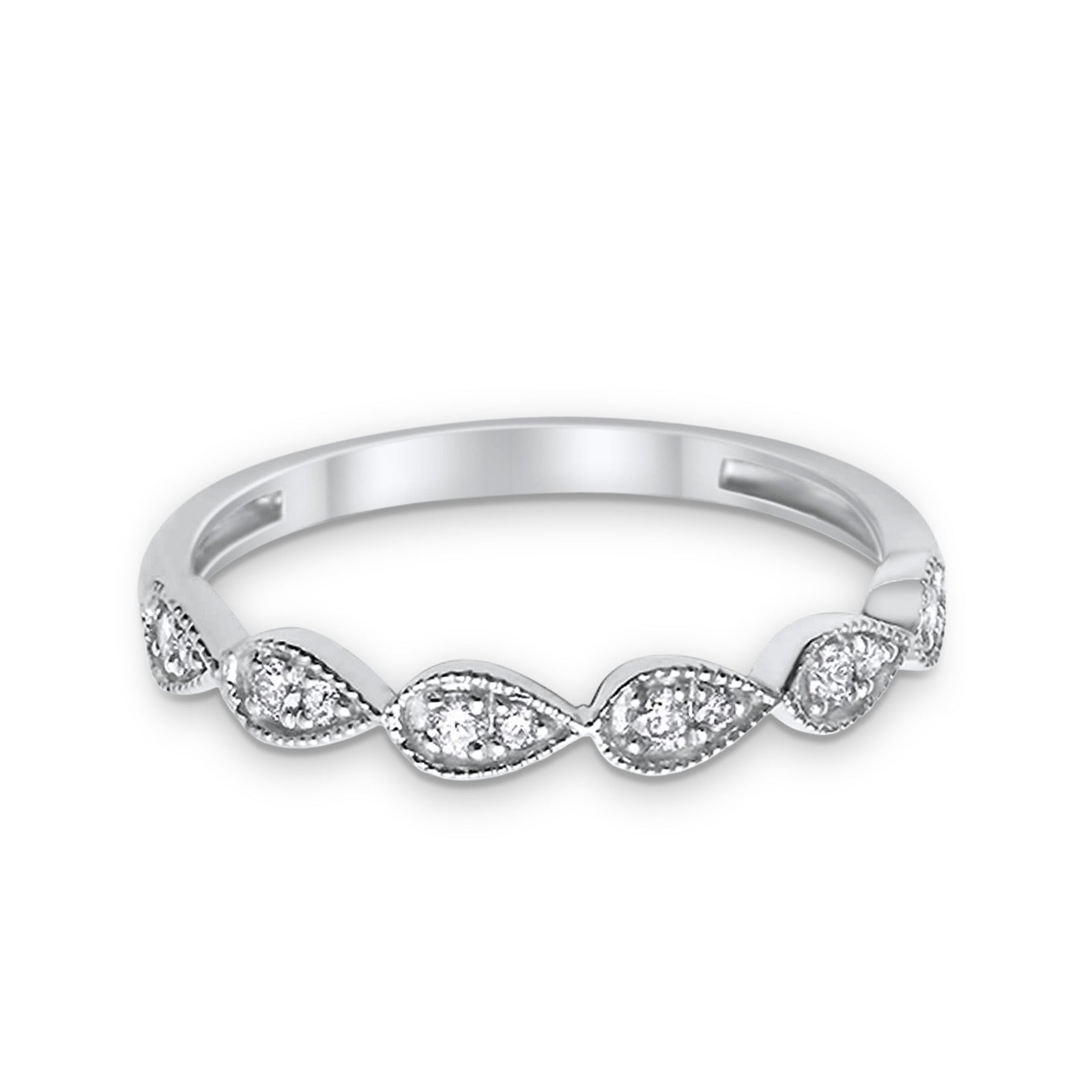 14K White Gold G SI .13ct TearDrop Diamond Half Eternity Wedding Band Ring