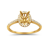 14K Yellow Gold 0.14ct Oval G SI Semi Mount Diamond Engagement Wedding Ring
