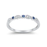 14K White Gold G SI .12ct Blue Sapphire Stacklable Diamond Eternity Bands Wedding Engagement Ring