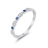 14K Weißgold G SI .12ct blauer Saphir, stapelbarer Diamant-Ewigkeitsring, Ehering, Verlobungsring