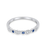 14K White Gold G SI .12ct Blue Sapphire Stacklable Diamond Eternity Bands Wedding Engagement Ring