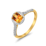 10 Karat Gelbgold, 0,9 Karat, ovaler Citrin-G-SI-Diamant-Verlobungs-Ehering