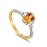 10 Karat Gelbgold, 0,9 Karat, ovaler Citrin-G-SI-Diamant-Verlobungs-Ehering