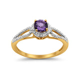 10K Yellow Gold 0.54ct Round Amethyst G SI Diamond Engagement Wedding Ring