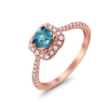 10K Rose Gold 0.71ct Cushion Blue Topaz G SI Diamond Engagement Wedding Ring