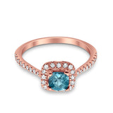 10K Rose Gold 0.71ct Cushion Blue Topaz G SI Diamond Engagement Wedding Ring