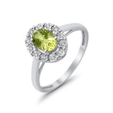 10K White Gold 0.98ct Oval Peridot Art Deco G SI Diamond Engagement Wedding Ring