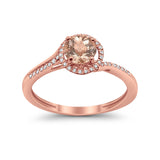 10K Rose Gold 0.74ct Round Morganite G SI Diamond Engagement Wedding Ring