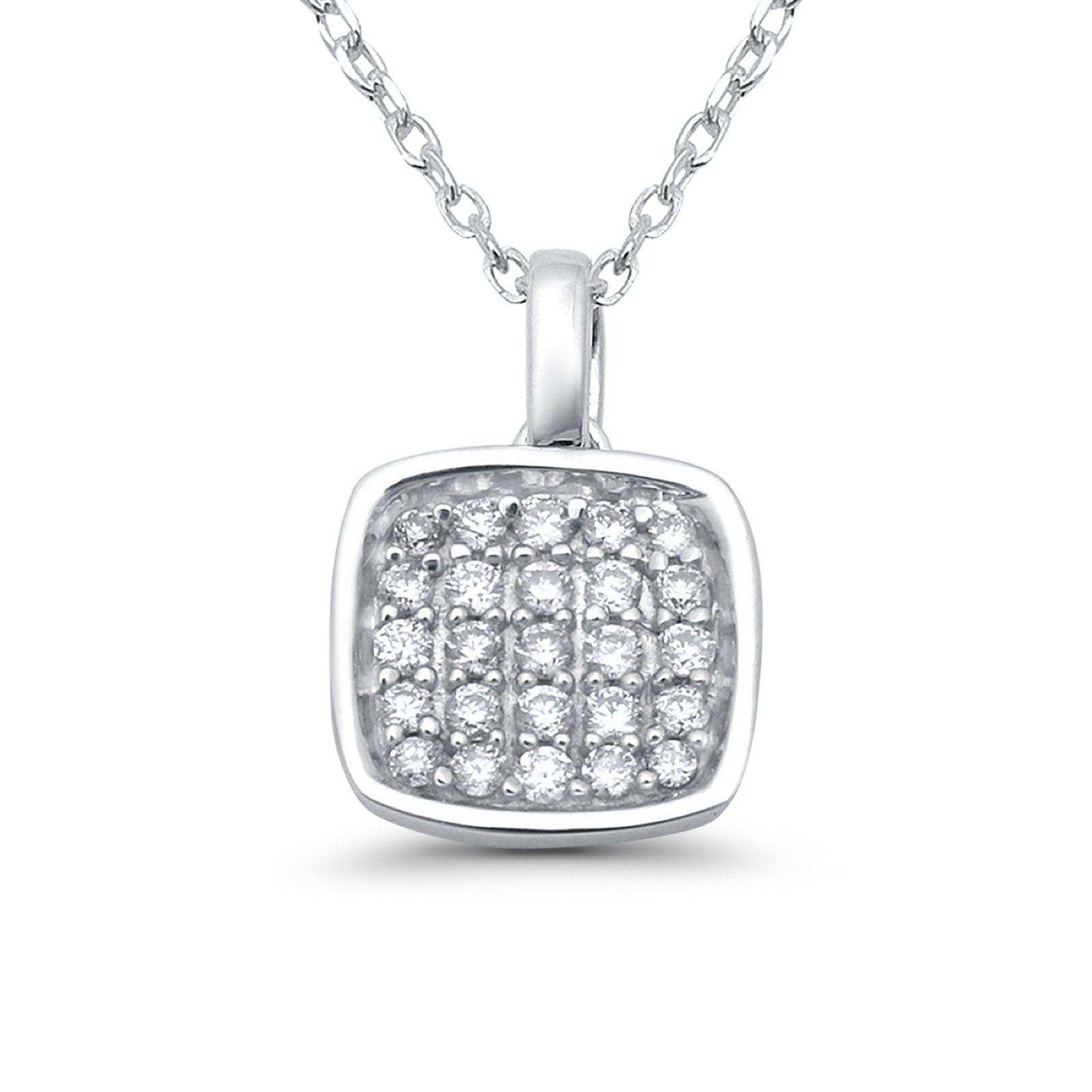 14K White Gold .15ct G SI Princess Shaped Diamond Pendant Necklace 18" Chain