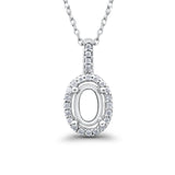 14K White Gold .10ct G SI Oval Halo Diamond Solitaire Pendant Semi-Mount Necklace 18" Chain